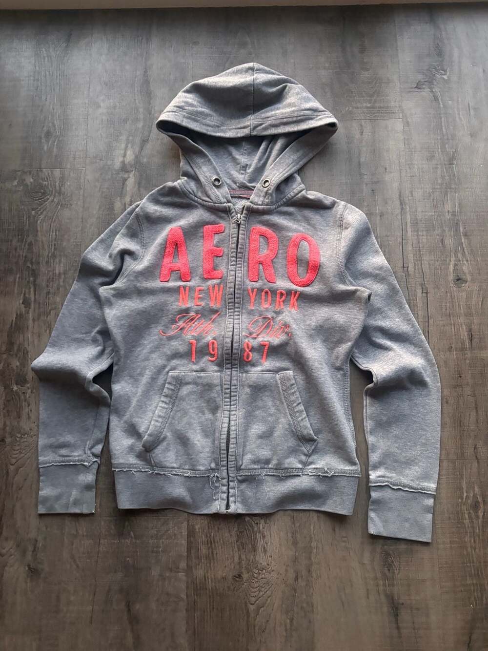 Aeropostale New York 1987 Gray Full Zip Hoodie With Pink Graphics Size S